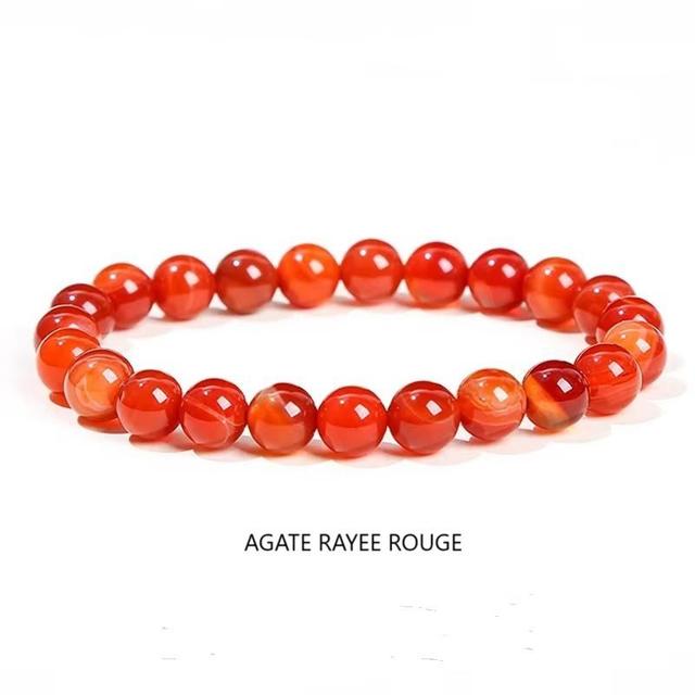 Bracelet en pierre naturelle agate rayée rouge 10MM
