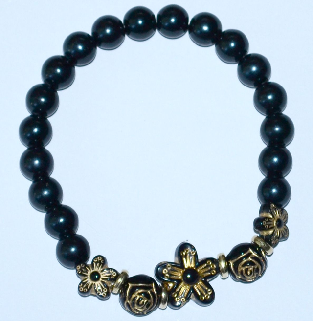 B79 - Bracelet perle acrylique ton noir et doré