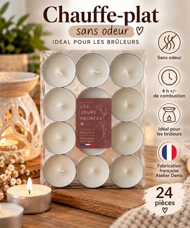 🕯️ Bougies Chauffe-Plat Sans Odeur – Lot de 24
