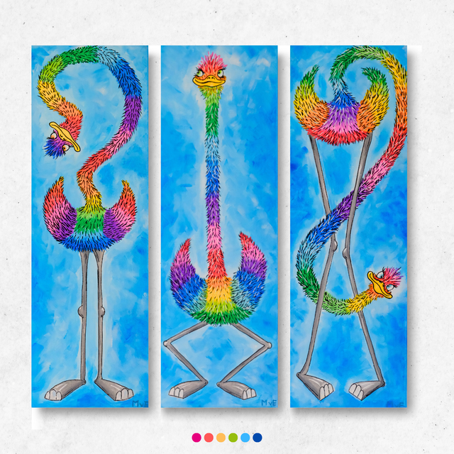 Drieluik struisvogels | Schilderijen