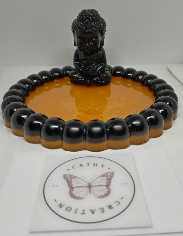 Bouddha et son support noir et doré 