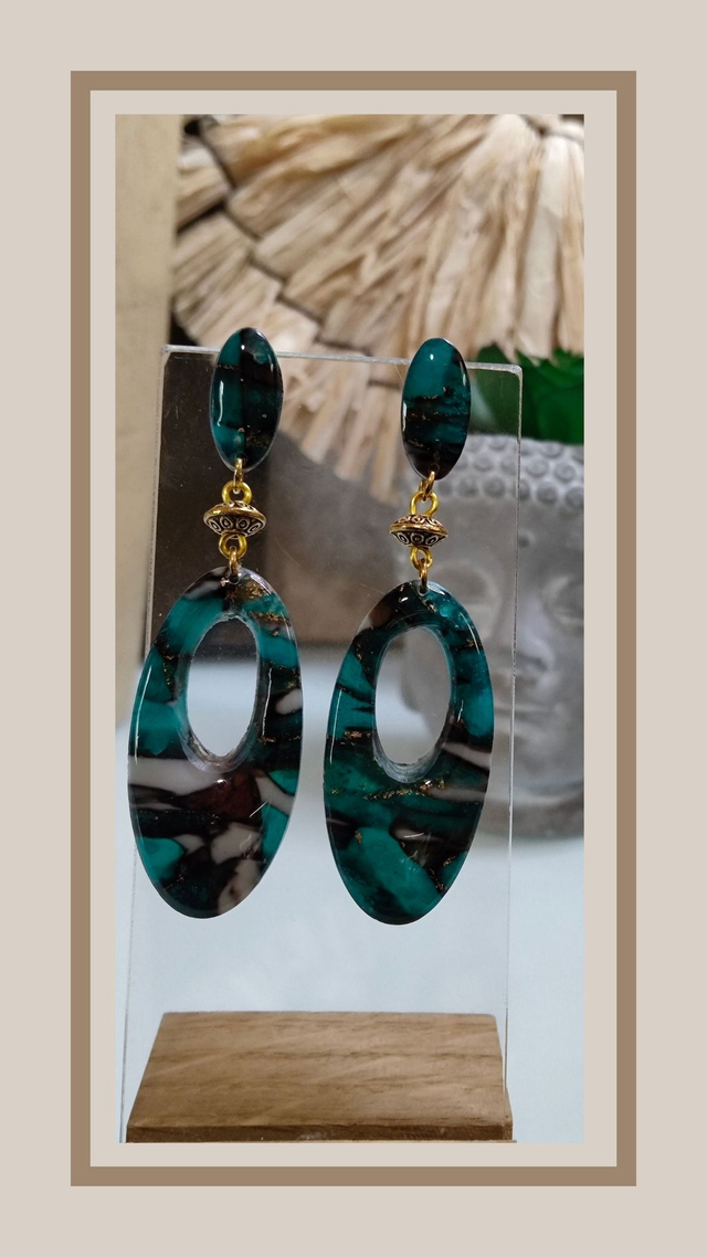 Boucles d&#039;oreilles faux turquoise cuivré ovale 
