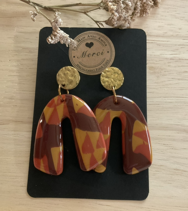 B5 Puces d’oreilles pendantes en pâte polymère et resineUV ;dorées en acier inoxydable ,⛔️aux -6 ans