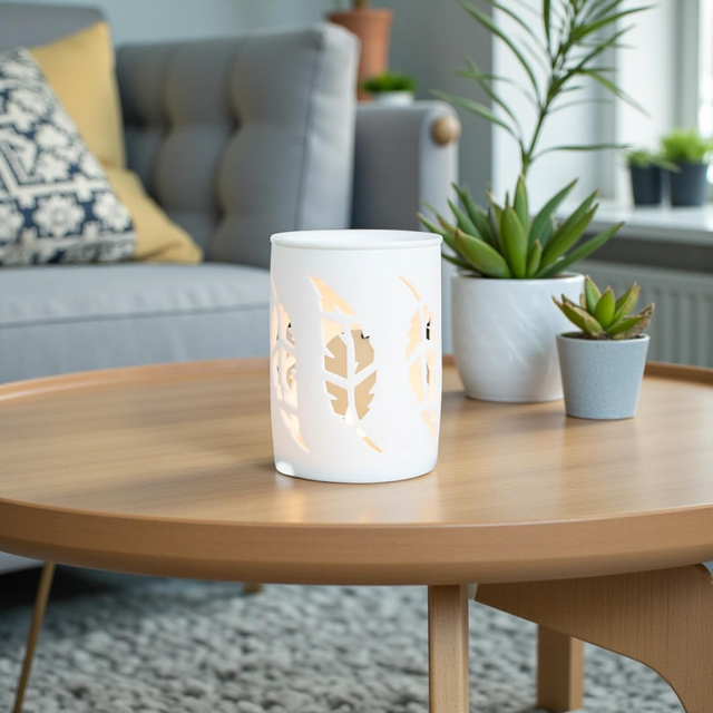 White Ceramic Feather Tea Light Burner