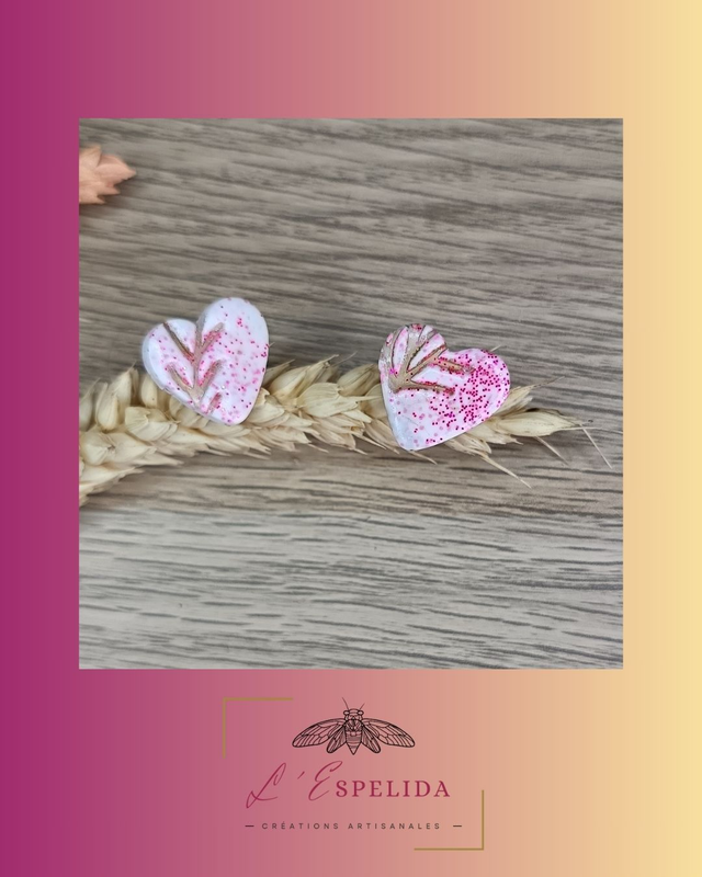 Sweeties coeurs blancs, gravure feuillage doré et paillettes roses 2