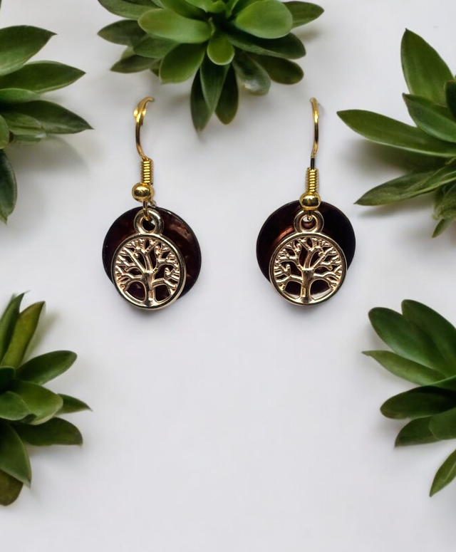 Boucles d'oreille arbre vie marron
