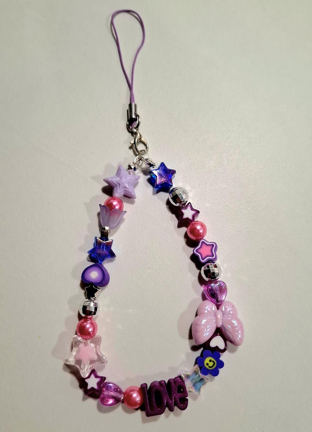 Purple and Pink Beaded Phone Charm 