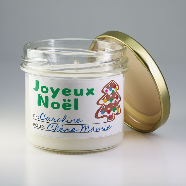 Bougie artisanale parfumée en cire de soja avec étiquette personnalisée - Cadeau pour Noël, Nouvel An, Fêtes de fin d&#039;année, 100g (CJN19)