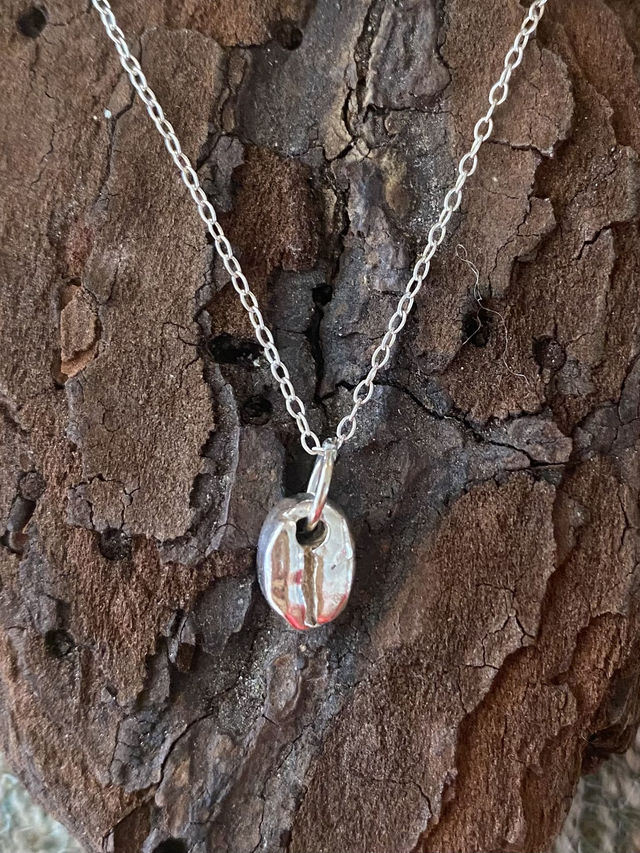 Fine Silver Coffee Bean Pendant small