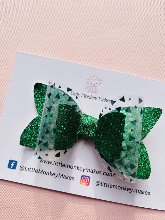 Green glitter bow with acetate layer