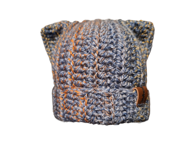 Catbeanie Blau/Bunt - Gehäkelte Mütze, Katzenmütze, Mütze mit Katzenohren, Unikat, handmade - Einzelstück