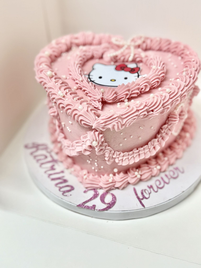 Hello Kitty Pink Heart Birthday Cake