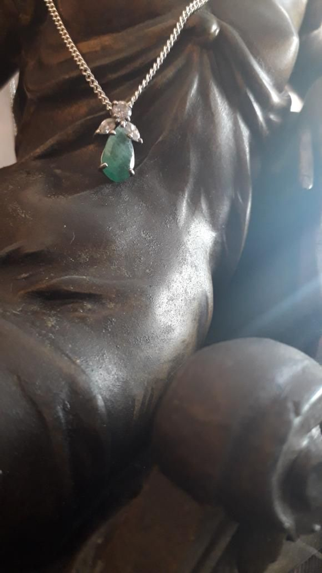 Pendentif émeraude, zirconium, argent 925