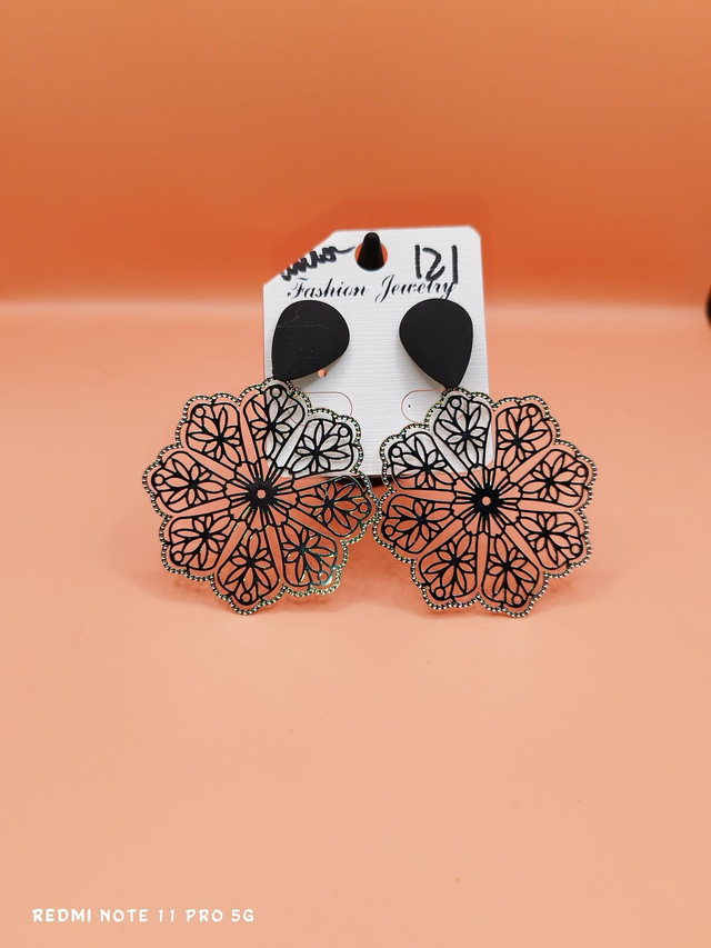 Boucles d&#039;Oreilles Dentelle Fleur Noire