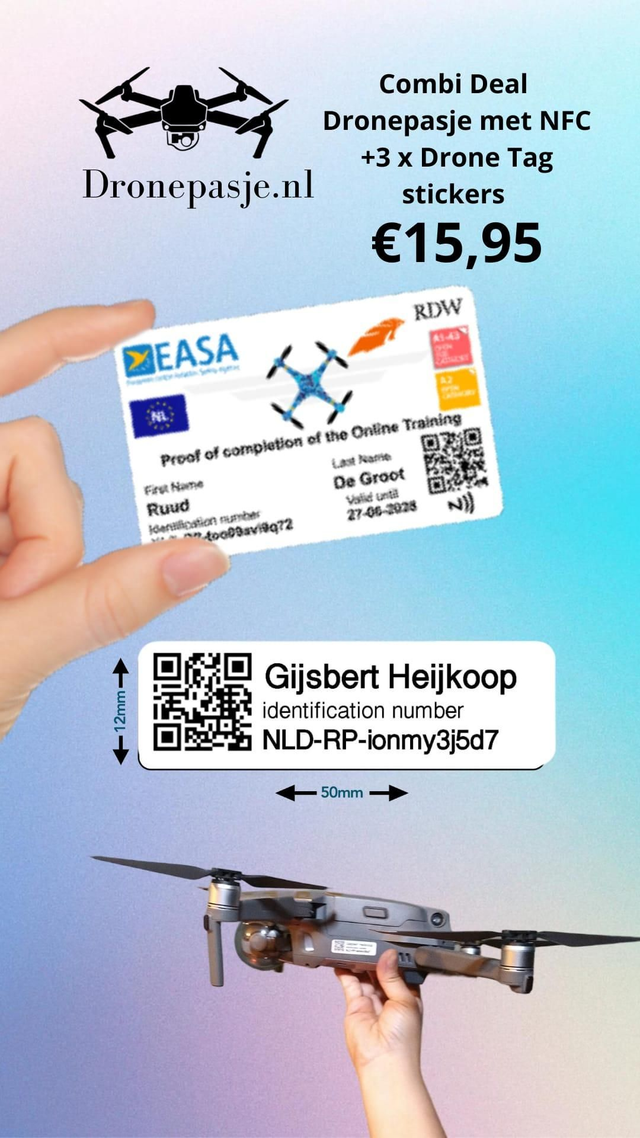 Drone pas met NFC + 3 Drone Tag stickers 