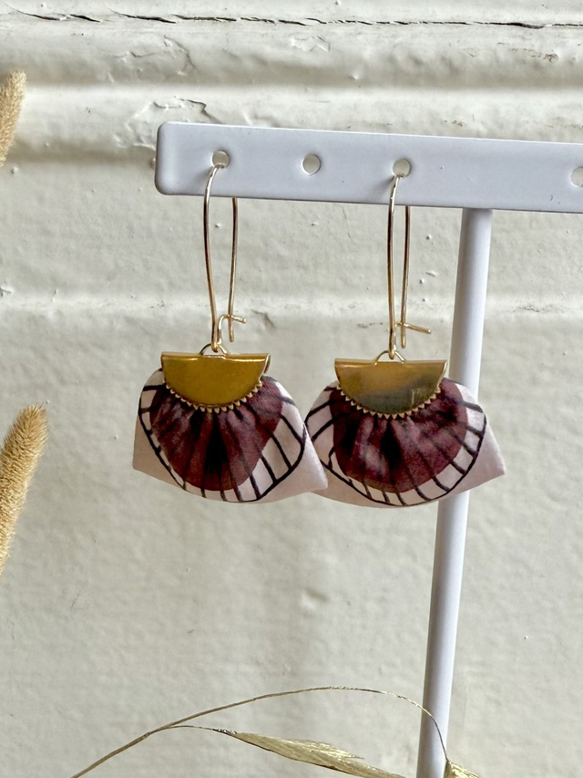 Boucles d&#039;oreilles - DORMEUSES PLUMES - rose et bordeau