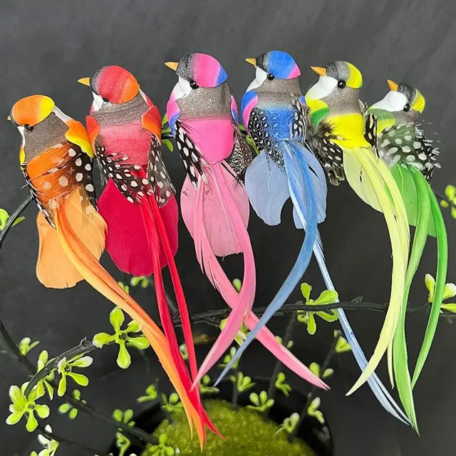 6 Oiseaux Artificiels à Longue Queue Style Déco avec clip