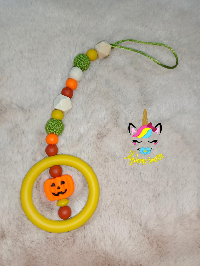 Attache tétine dentition Citrouille