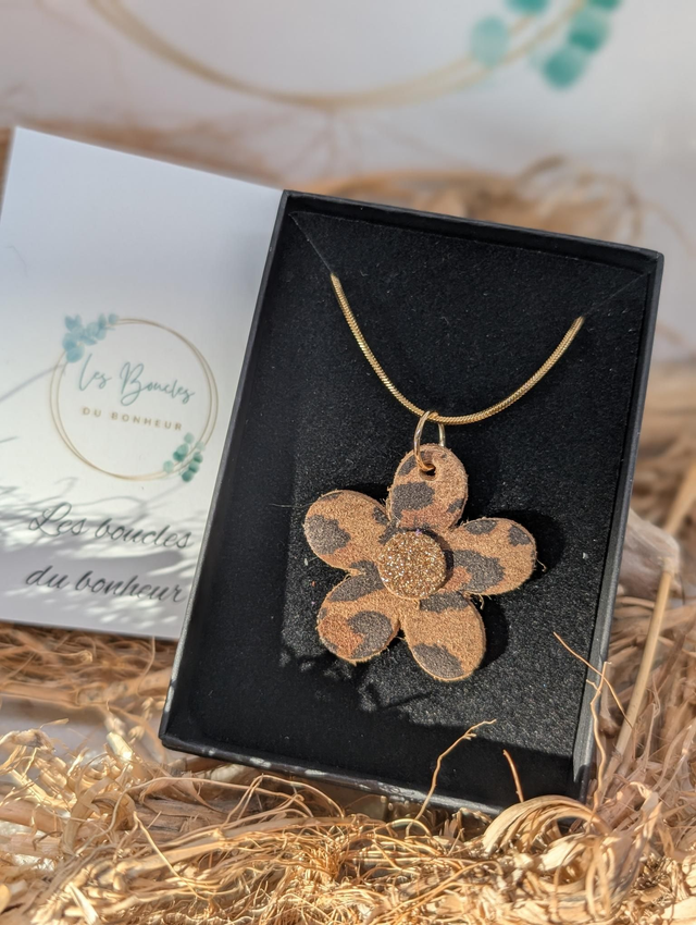 Collier Baby Marguerite léopard doré 
