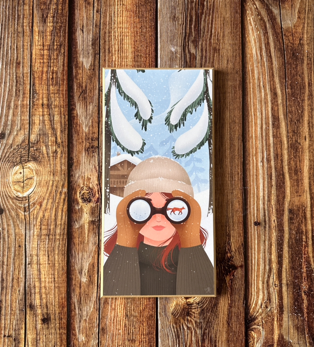 Tableau Exploratrice et renard hiver