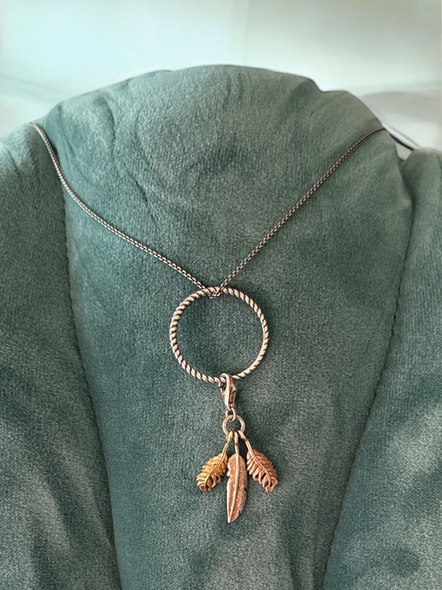 Thomas Sabo Trio Feathers Charm Necklace - Silver, Gold &amp; Rose Gold Plated