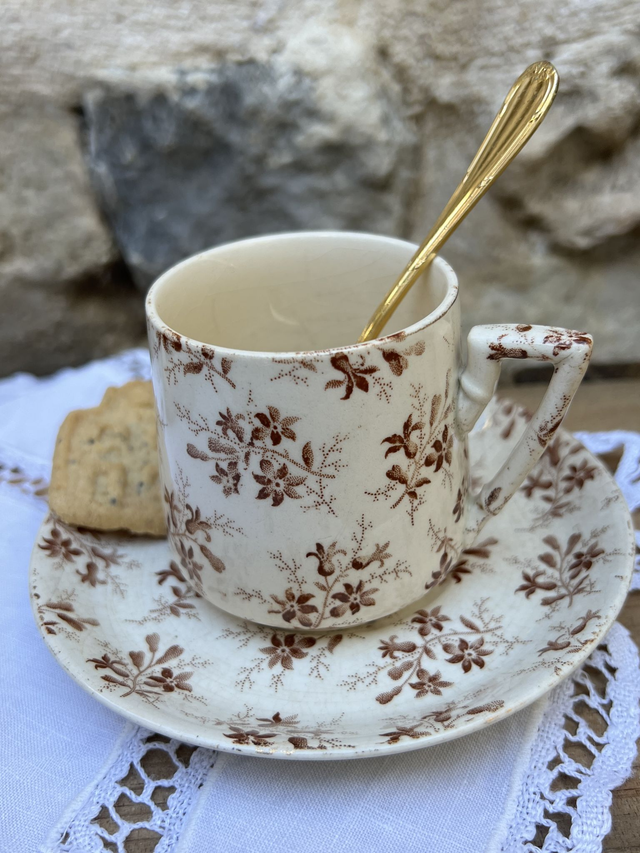 PERSE - Tasse à café & sous-tasse de la manufacture de Sarreguemines - Terre de Fer
