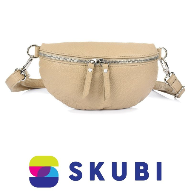 Vera Pelle B68 Dámská kožená crossbody kabelka béžová