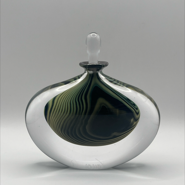 Lane Rowe Scent Bottle – Black with Yellow, Blue &amp; Green Ripple Effect, Signed with Stopper