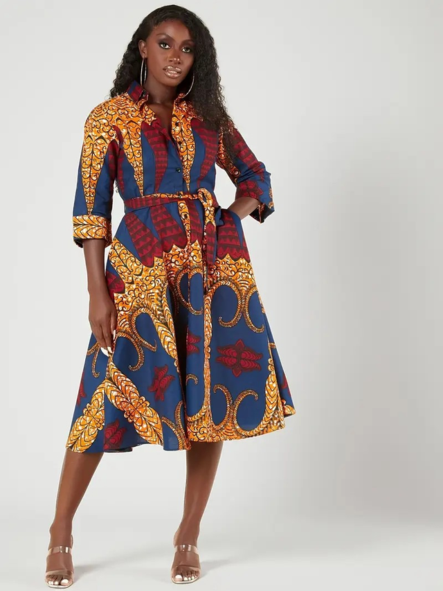 Women's African-Inspired Geometric Print Shirt Dress