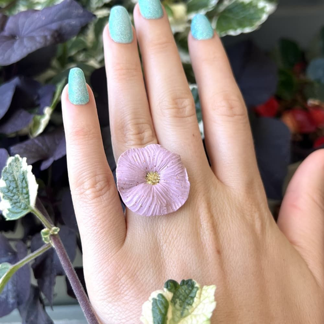 Bague femme fleur rose