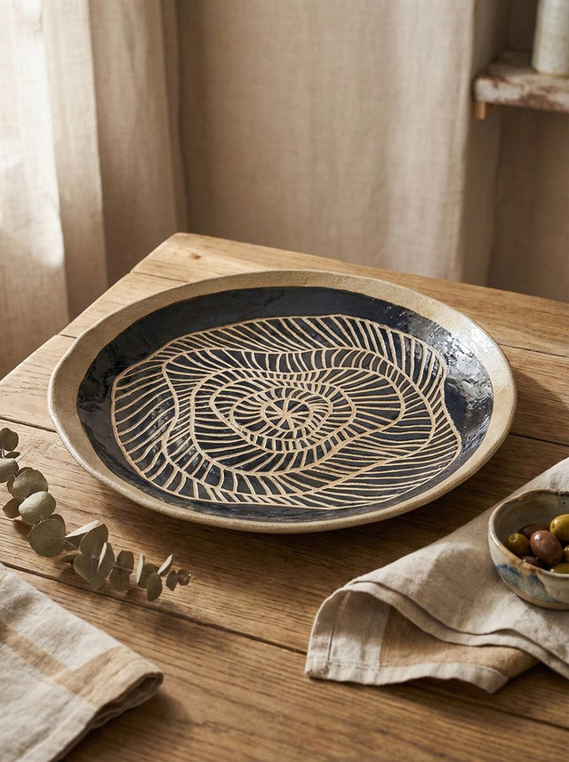 Large Black Sgraffito Platter
