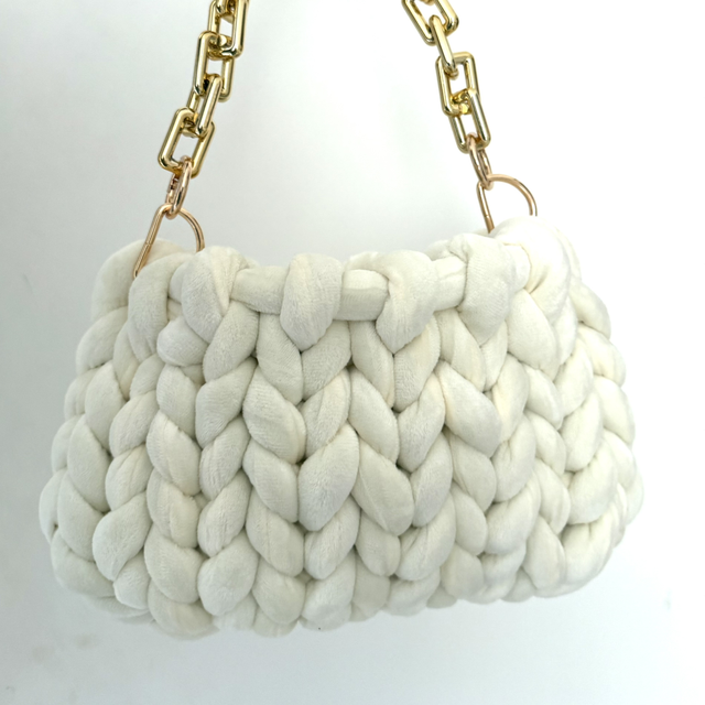 Autumn must have - Cream - Small Hand Knitted bag - Butter yellow 