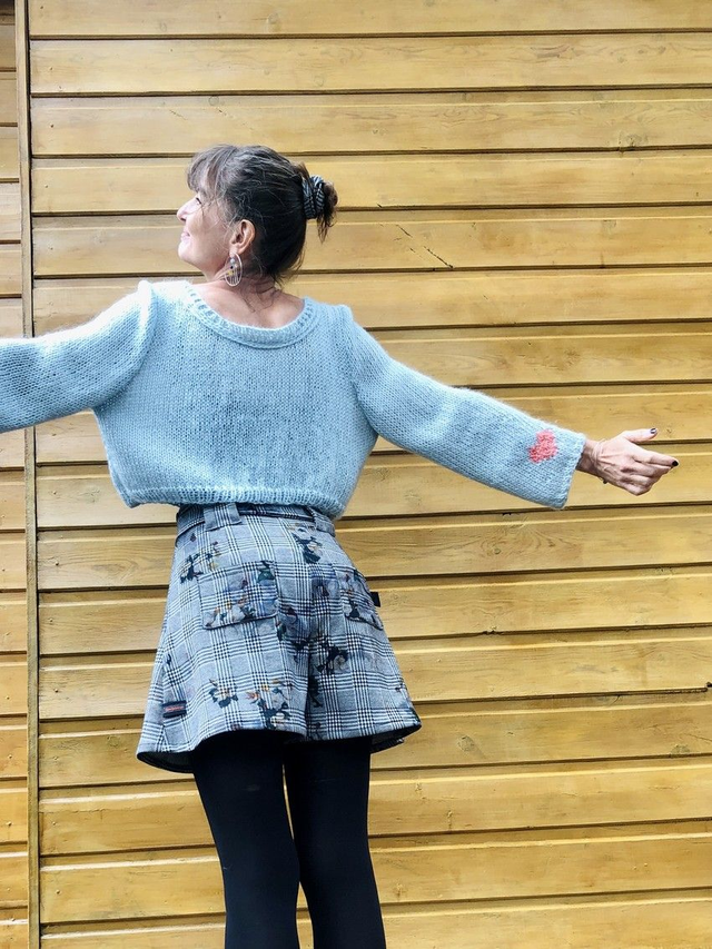 Pull mohair céladon et corail