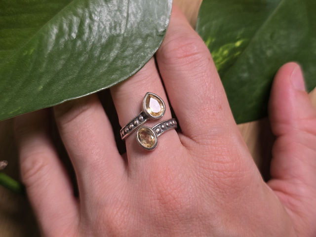 Bague &quot;Lumière Jumelle&quot; en Citrine naturelle, argent 925 (Qualité AAA)