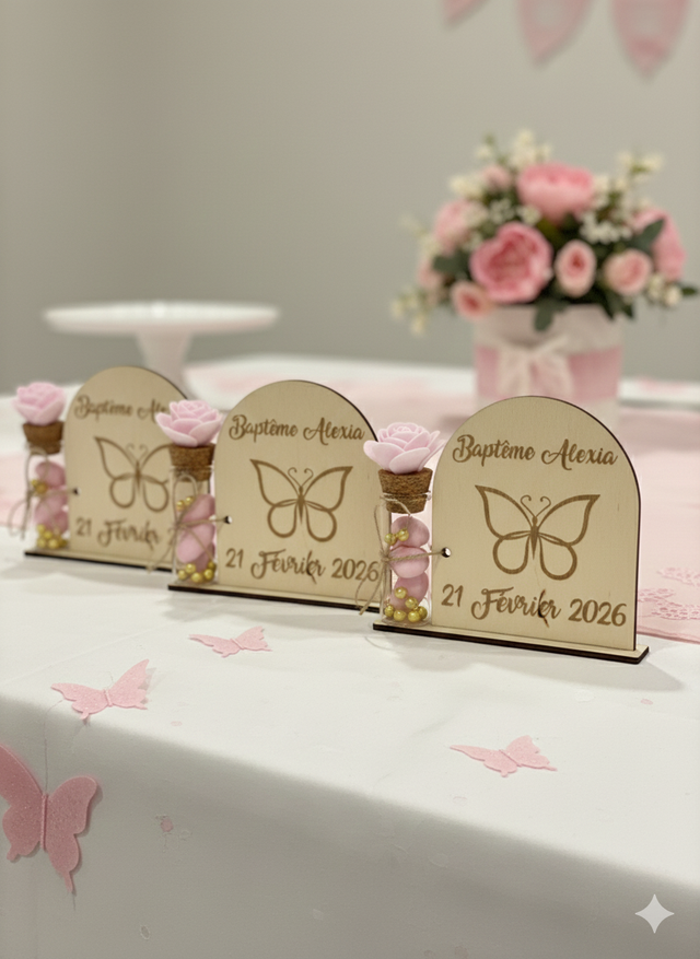 Support & Fiole à dragées thème Papillon