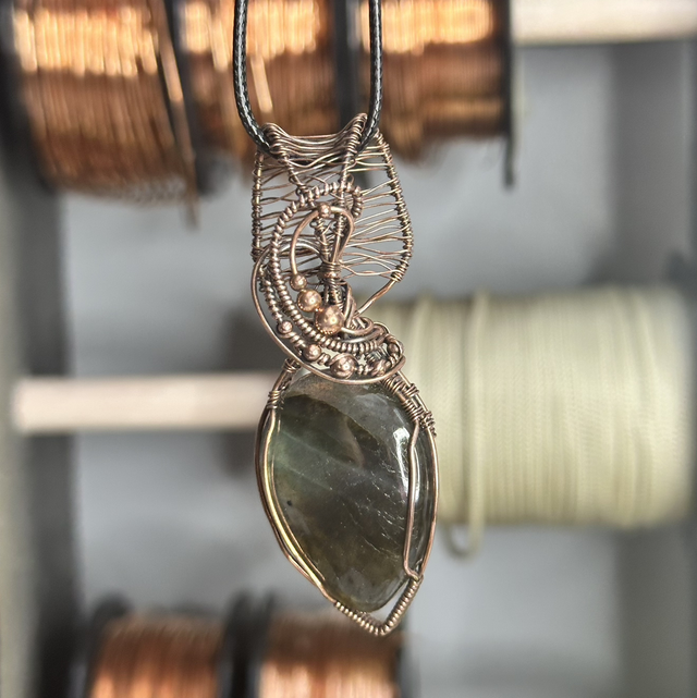 Labradorite pure copper wrapped pendant 