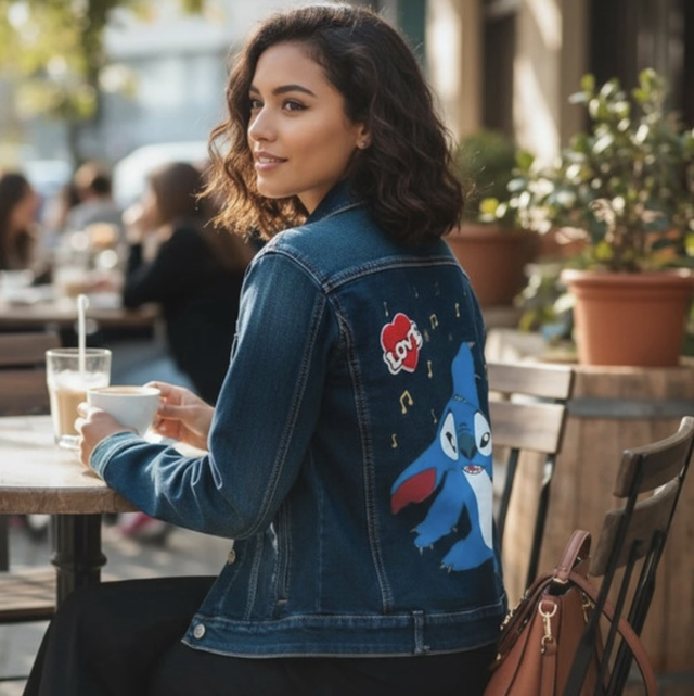 Veste en jean customisée peinte stitch 34 soldée 