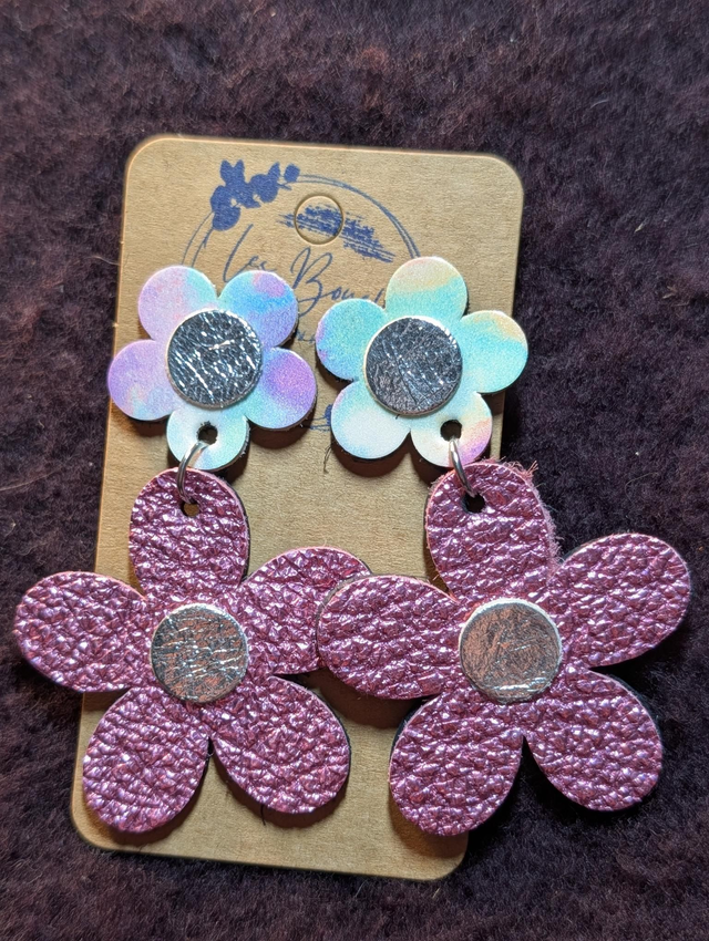 Boucles d'oreilles marguerite rose pastel vernis m007