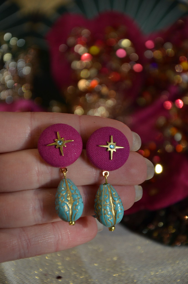 Mini Sidonie pendantes baroque rose et bleu avec étoiles