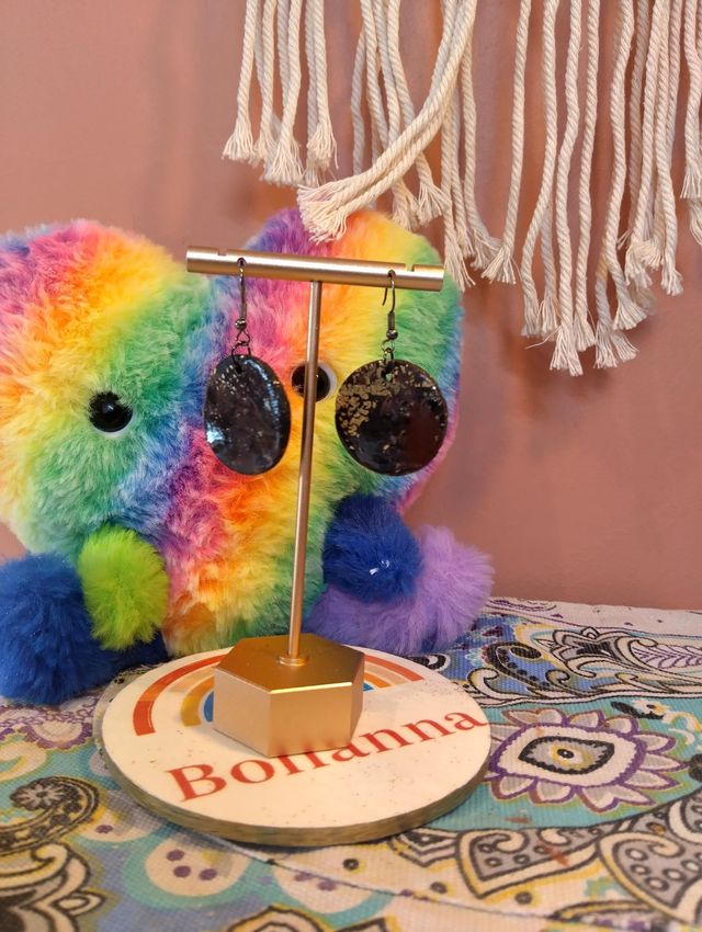 Handmade polymer clay earrings black and brown gold 