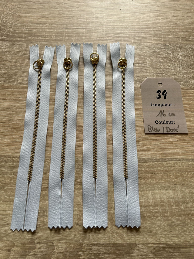 Fermetures éclair métallique bleu doré 16cm