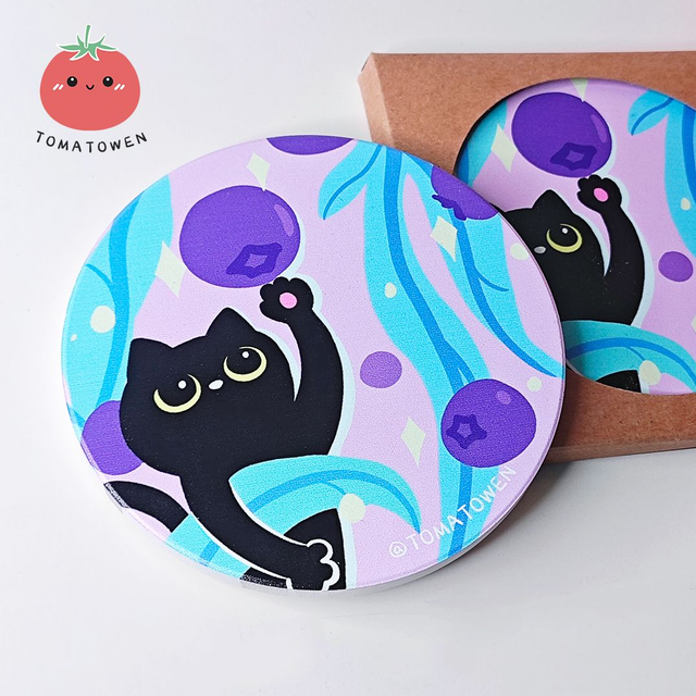 Coaster: Blueberry Black Cat