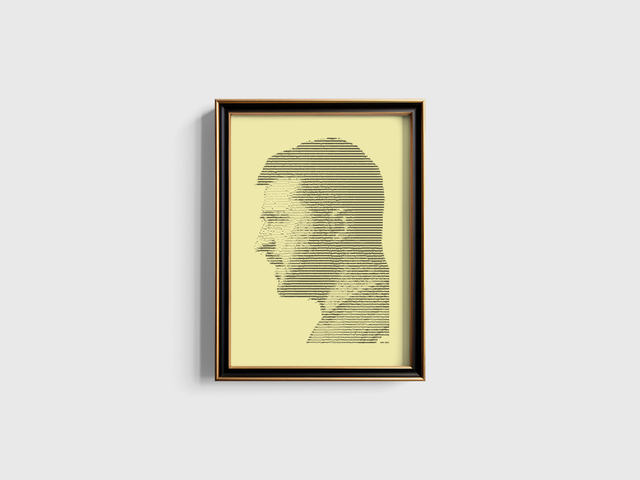 A3 Schreibmaschinen-Porträt Wolodimir Zelensky in Schwarz auf Elfenbein