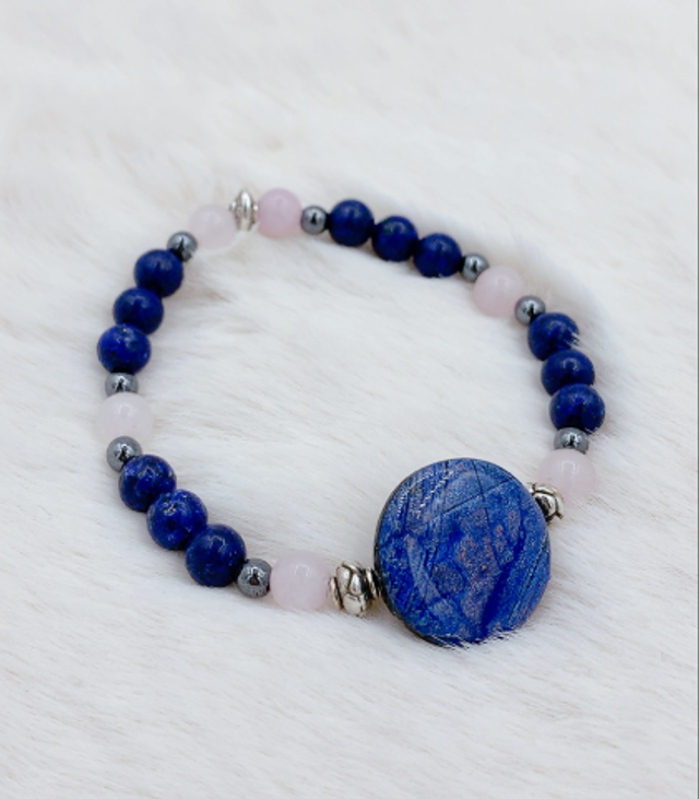 Bracelet "Eclat Naturelle", Lapis Lazuli, Kunzite, Hématite