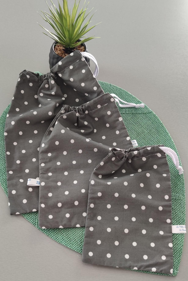 Sac à vrac x3 gris à pois 