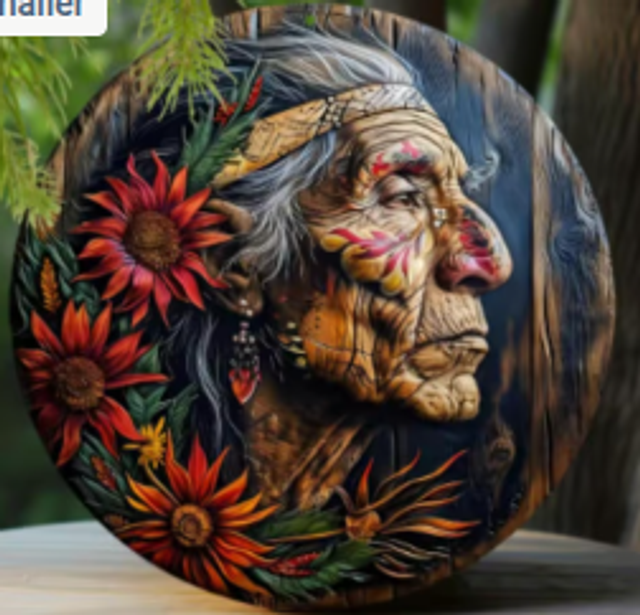 Wanddecoratie metalen bord Indiaan (20cm diameter)