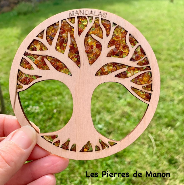 Arbre de Vie en bois incrusté d'Ambre