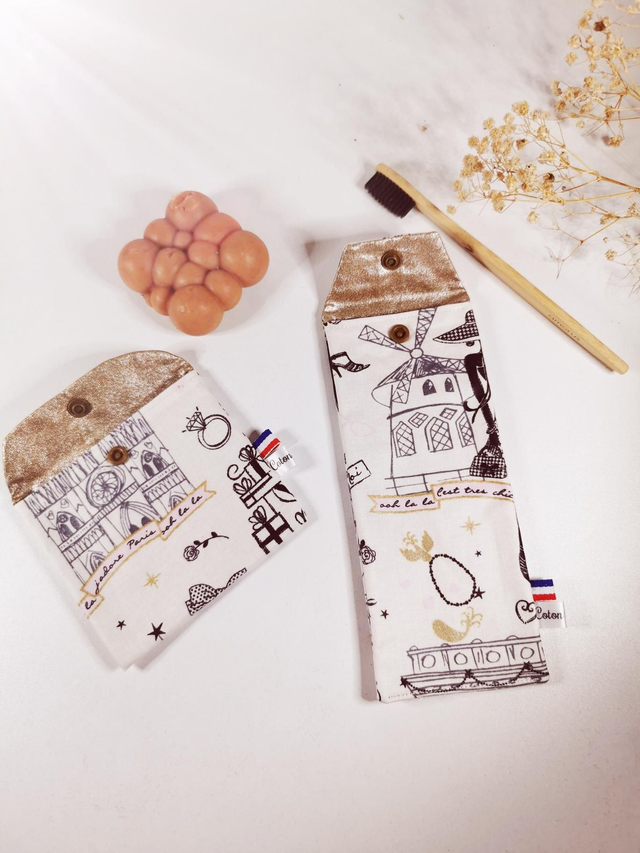 Ensemble étui brosse à dents &amp; pochette à savon &quot;Paris Rose&quot; 