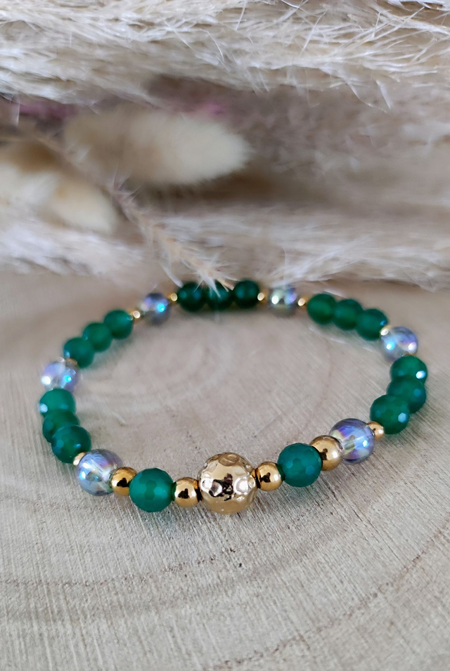Bracelet "Renaissance" Agate verte facettée