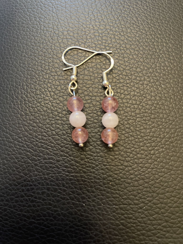 Boucles d'oreilles Quartz rose et Quartz Fraise 6 mm